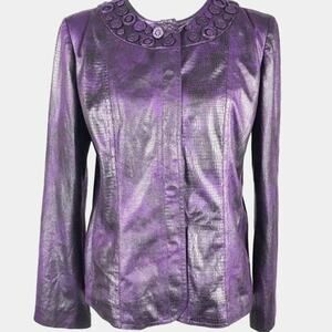 Chicos Women's Size 1 US 8 Jacket Snap Front Lightweight Snake Pattern Purple